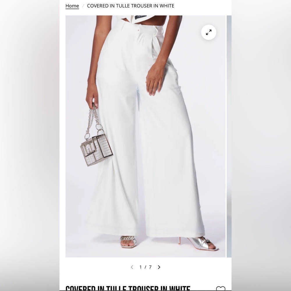 AKIRA COVERED IN TULLE TROUSER IN WHITE - Wide Leg a- Size: L